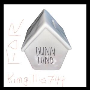 NEW Rae Dunn DUNN FUND Birdhouse Coin Bank by Magenta White w Black Letters